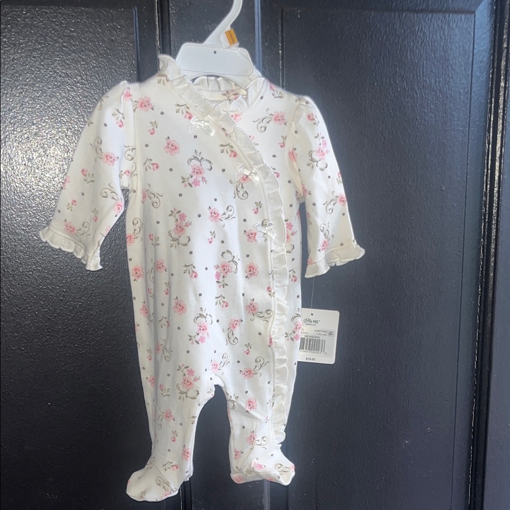 Little Me Pink Floral Ruffle Footie